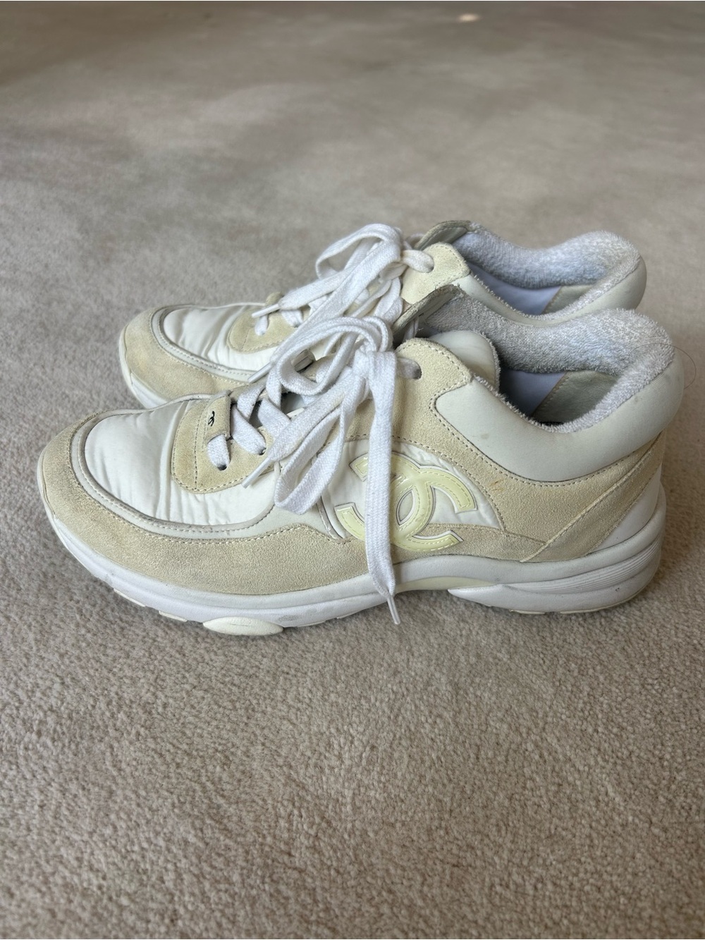 Chanel Women Cream Athletic Sneakers - Designer Style